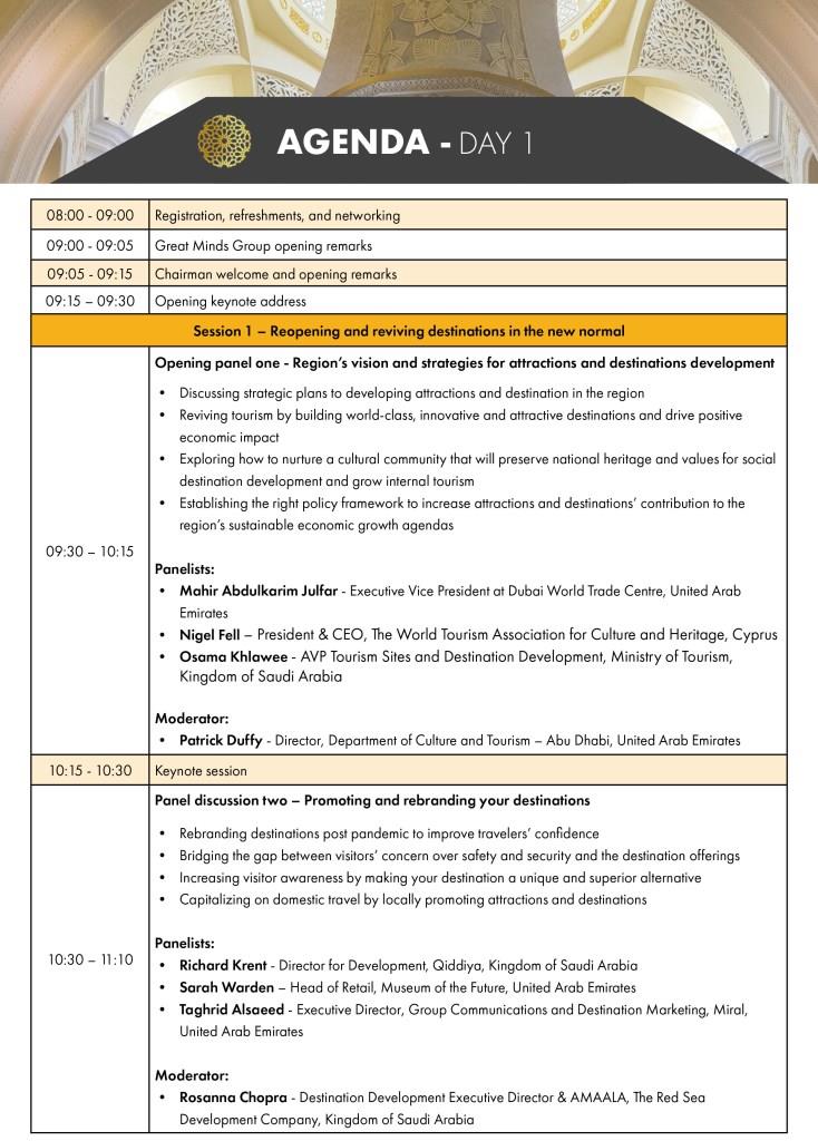 برنامه مجمع بین‌ المللی جاذبه‌ ها و مقاصد منا ۲۰۲۲ - روز اول